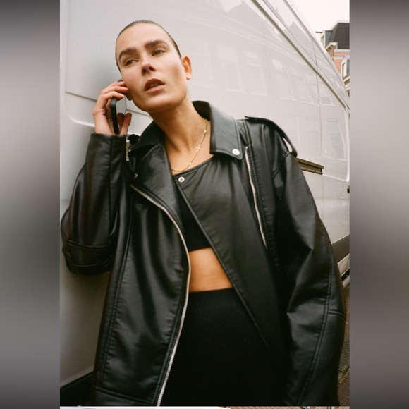 Zara Oversized faux leather biker jacket - Picture 2 of 6